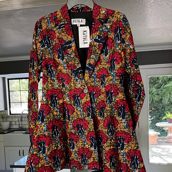 Kutula by Africana Jackets & Blazers - Kutula by Africana Floral Patterned Blazer in Red and Yellow